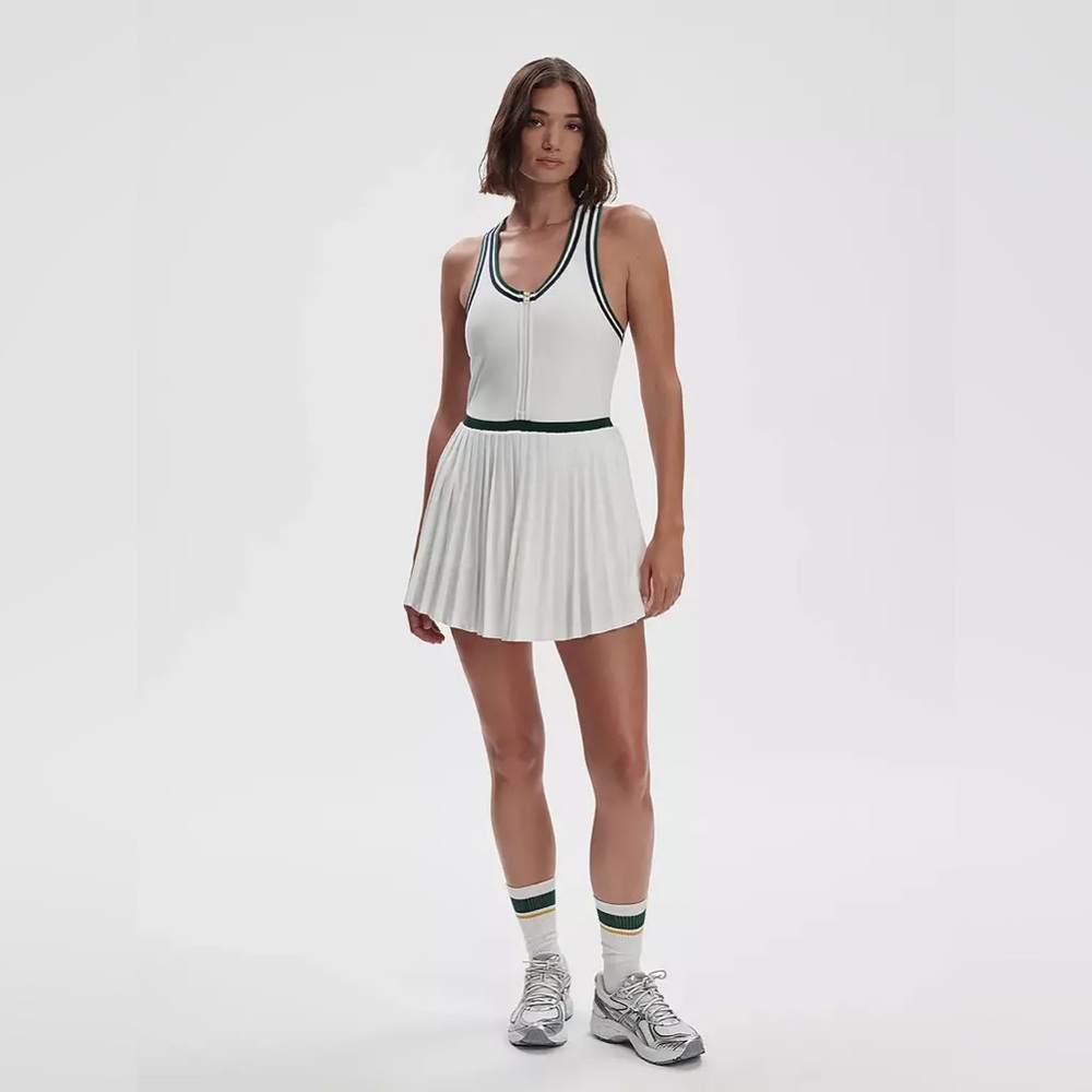 NWT Varley Jane Court Minidress 28” Women’s Large Green & White Sleeveless